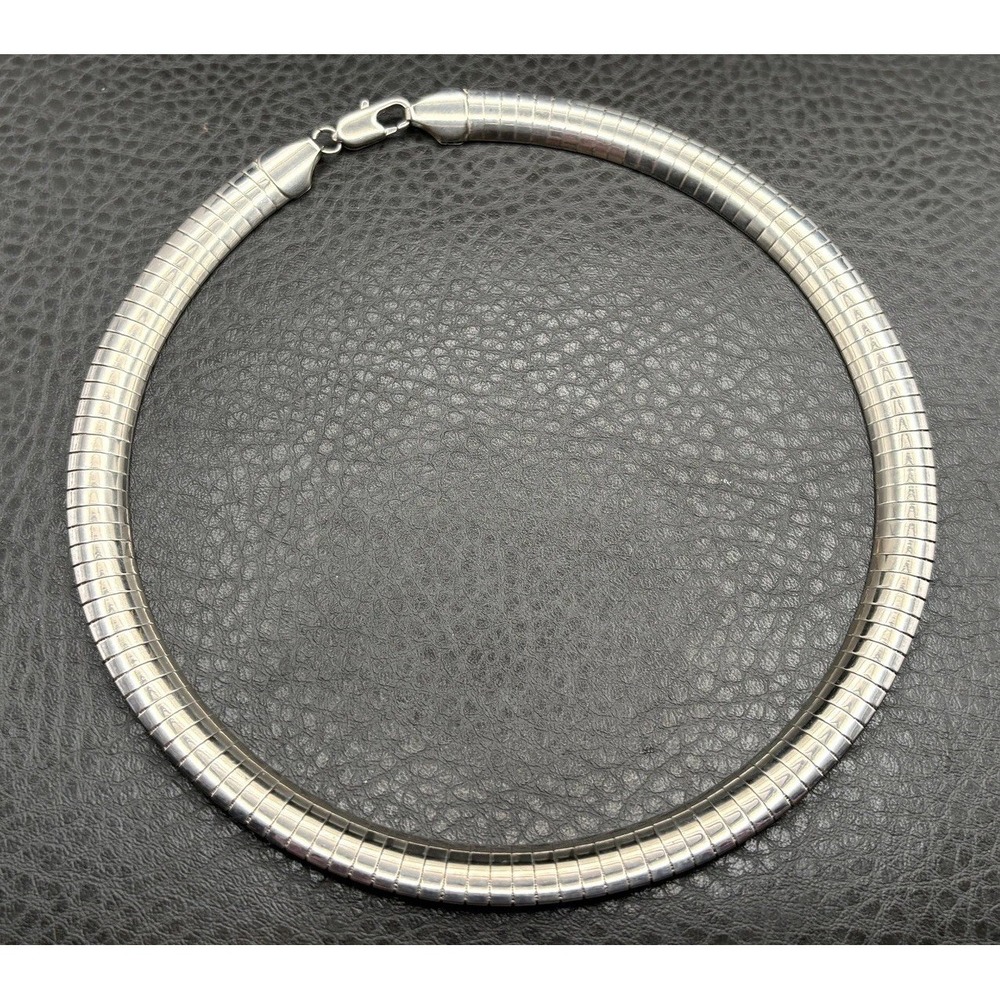 Vintage Thick Silver 9.5MM Omega Necklace Collar Chain 16.5" Lobster Clasp - Picture 2 of 7